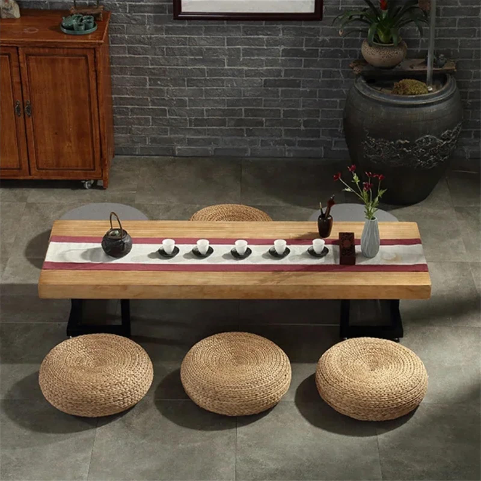 Cojín de meditación Tatami-cojín redondo de ratán for Yoga y meditación, cojín futón grueso tejido paja for salón té, decoraciones for el hogar