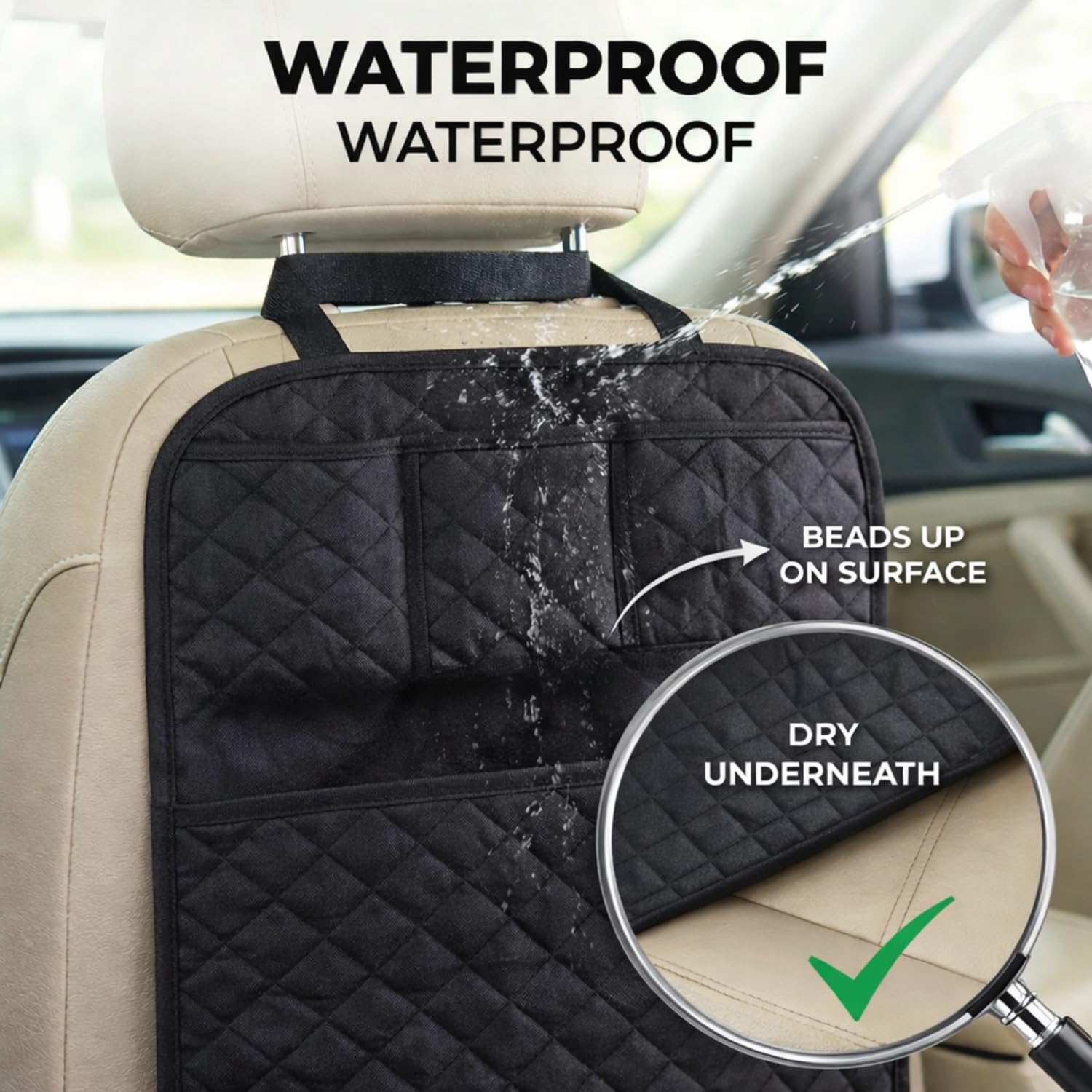 SAVUK 2 Pack Car Back Seat Cover 3 Pocket + 1 XLarge Pocket Organizer Protector from Dirt Scratches Mud Fit All Automotive Model Waterproof Durable Preventing the Impact of Children Kick 17"x25"