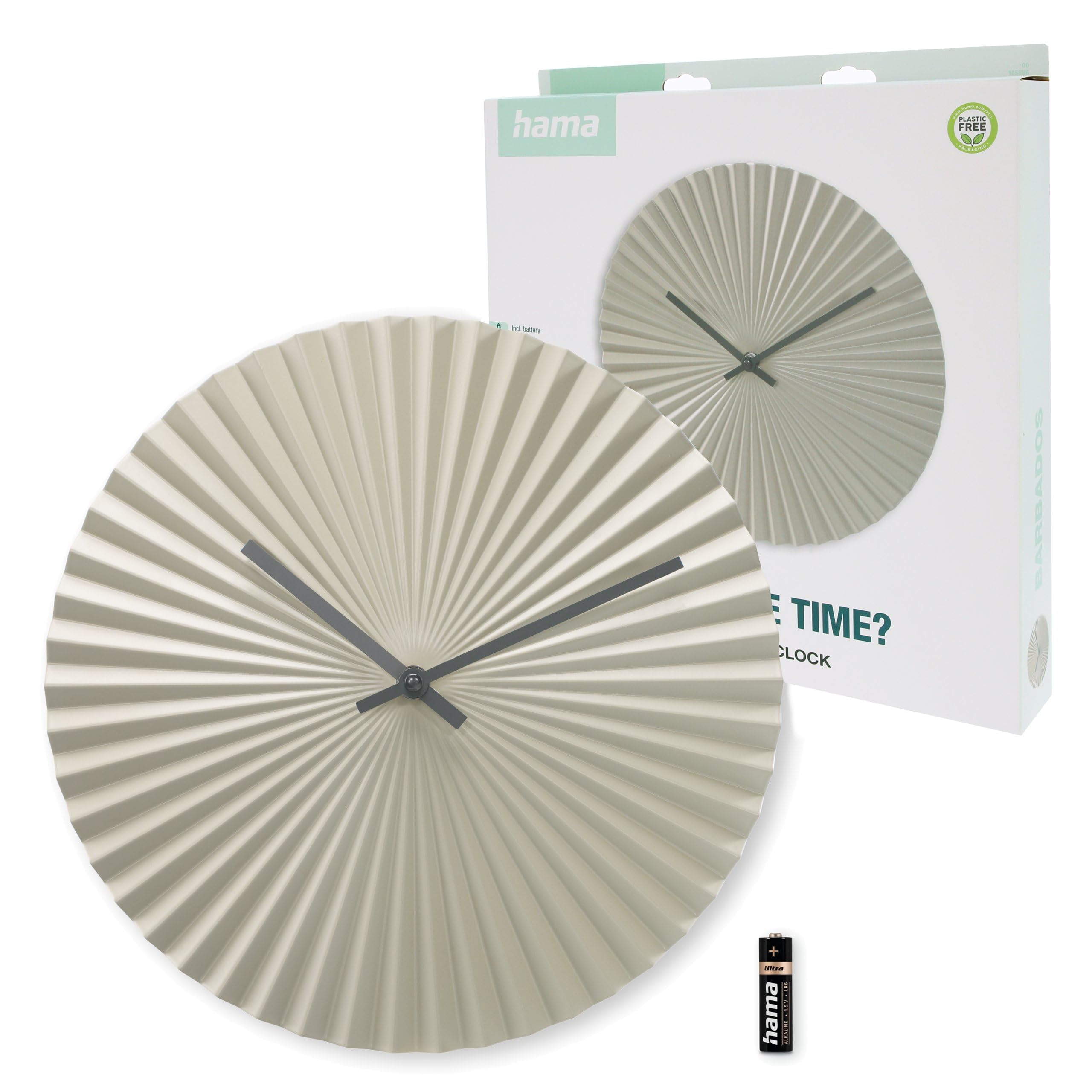 Hama "Barbados Wall Clock, Quartz Clock, No Ticking, Ø 30 cm, grey-green