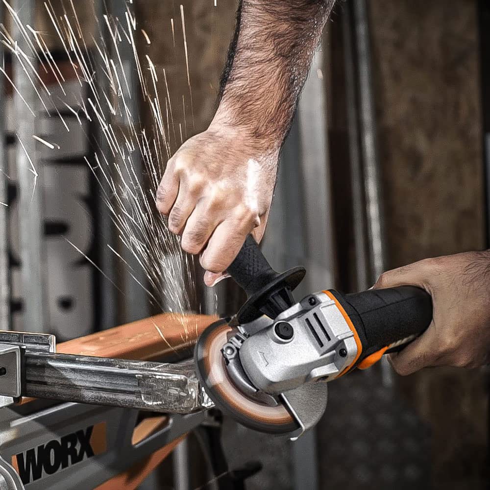Worx WX800 Amoladora Angular 115mm 20V 8.000rpm 2 Baterías | Disc. 115mm, husillo M14, disco desbaste metal, cargador 1h, 2 baterías 2Ah, maletín