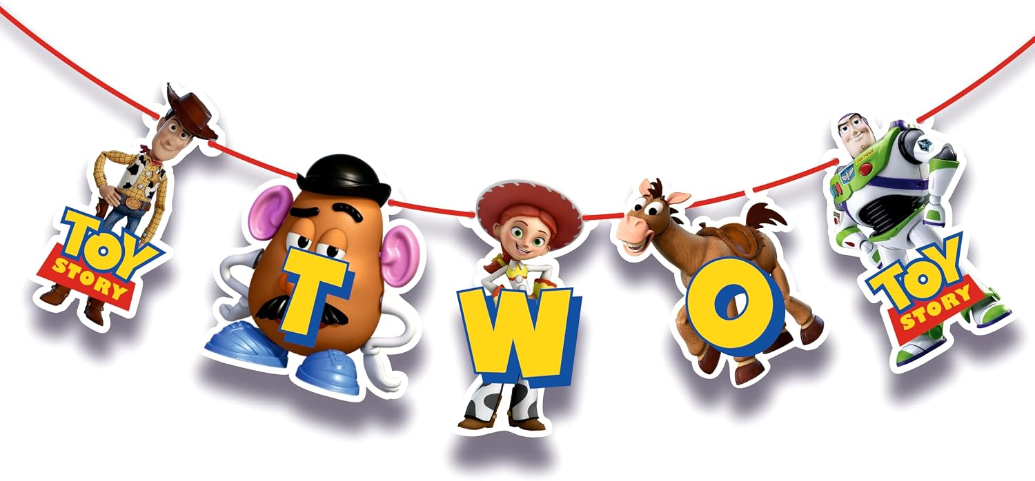 "Toy Stry Two Banner – Cartoon Inspired Happy Birthday Party Decoration – Colorful Birthday Banner – Perfect for Second Birthday Parties, Cake Smash, Family Gatherings, and Toy Stry Themed Celebrations"