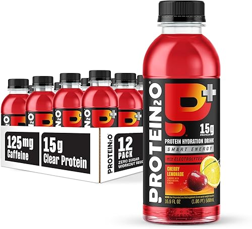 Protein2o - Bebida de agua con 0.53 onzas de proteína de suero de leche y electrolitos, sabor a cerezas y limonada, 17 onzas fluidas por botella,