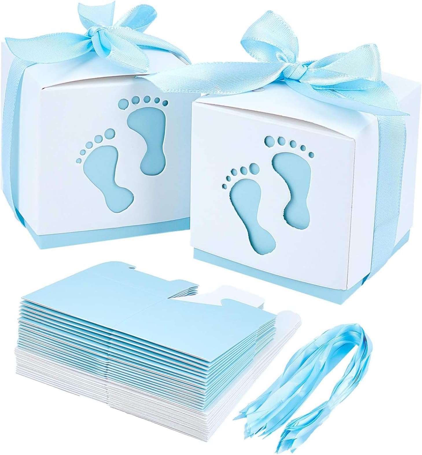 Joyzzz Candy Favour Gift Boxes, 50PCS Baby Shower Ribbon Favour Gift Candy Boxes, Ribbon Candy Gift Box, Baby Candy Boxes for Kids Birthday, Baby Showers, Wedding Party, Party (Blue)