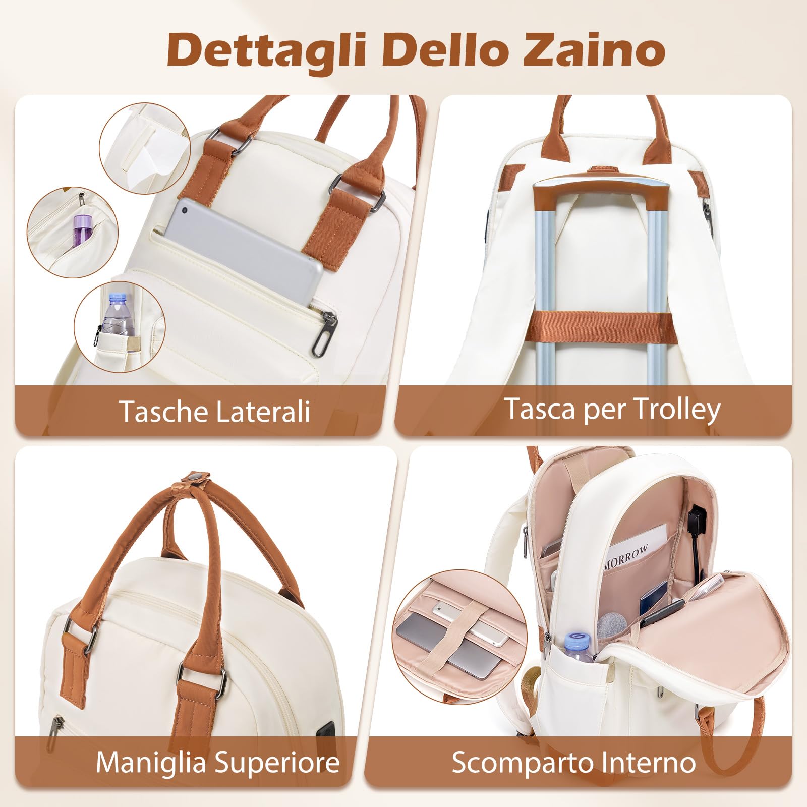 COOLIFE Set Valigie,Set di Valigie,Trolley da Viaggio con 4 Rotelle Girevoli a 360° TSA Serratura 1 zaino da viaggio e 1 Borsa da toilette Incluso (Albicocca/Bianco, Set da 5 Pezzi)