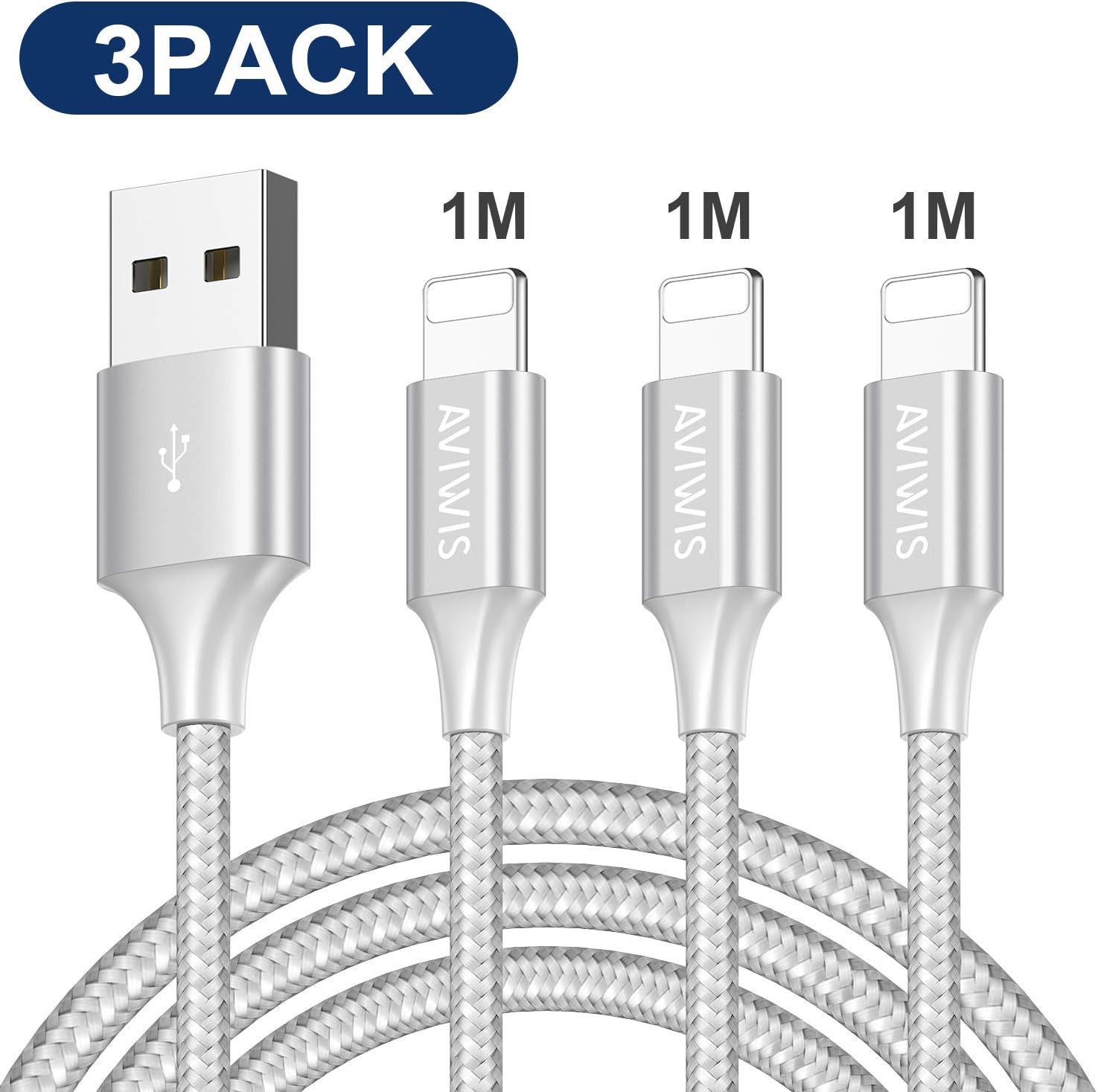 NINGKPOW Phone Charger Cable [3Pack 1M] Nylon Braided Phone Charger USB Fast Charging Cable Lead Compatible with Phone 11 Pro 11 8 8 Plus 7 7 Plus 6s 6s Plus 6 6 Plus 5s 5