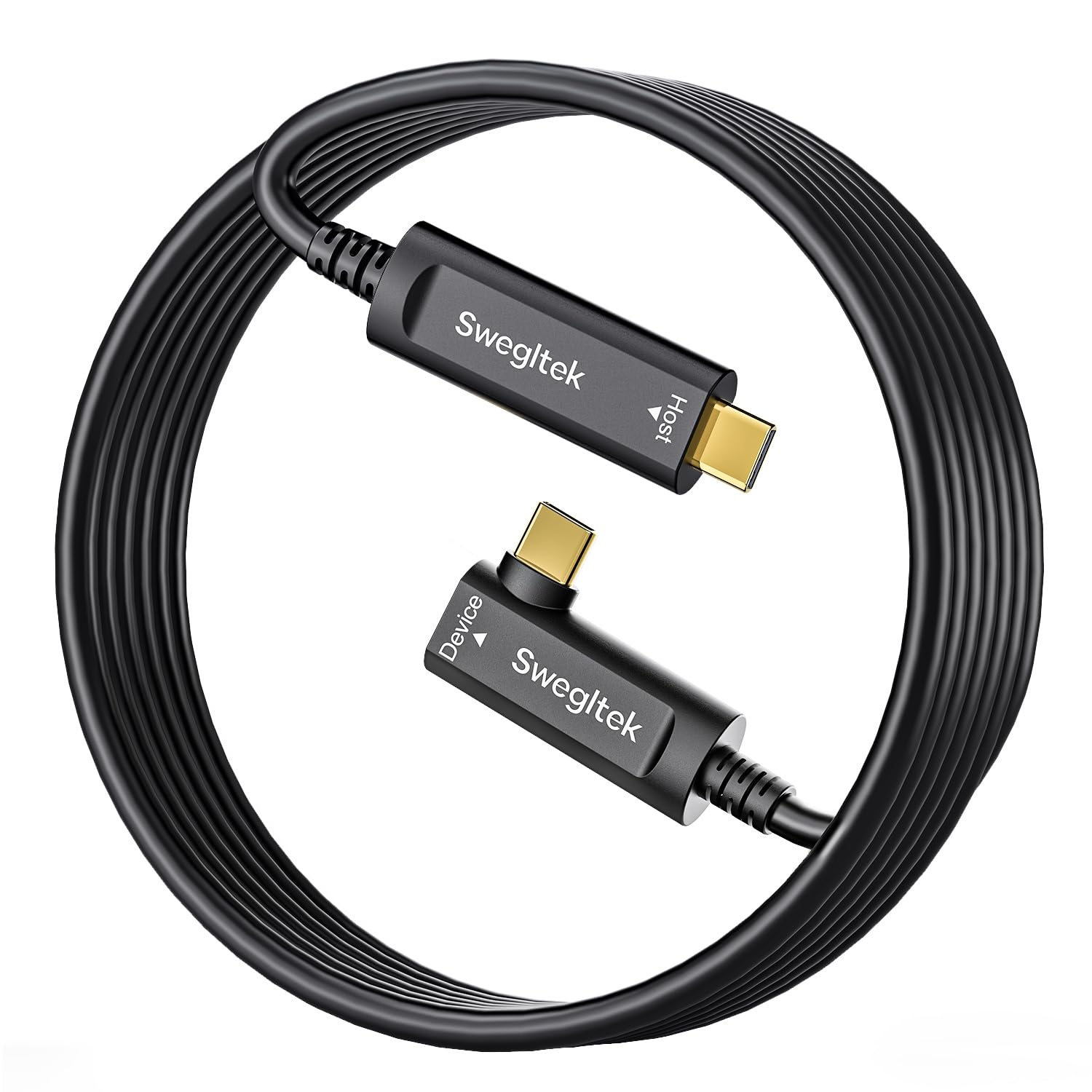 Cable USB C de fibra óptica (50 pies), ángulo recto, 10 Gbps, cable óptico activo tipo C Gen3.2, compatible con cámaras, pantallas, proyectores, cámaras web, impresora, color plateado
