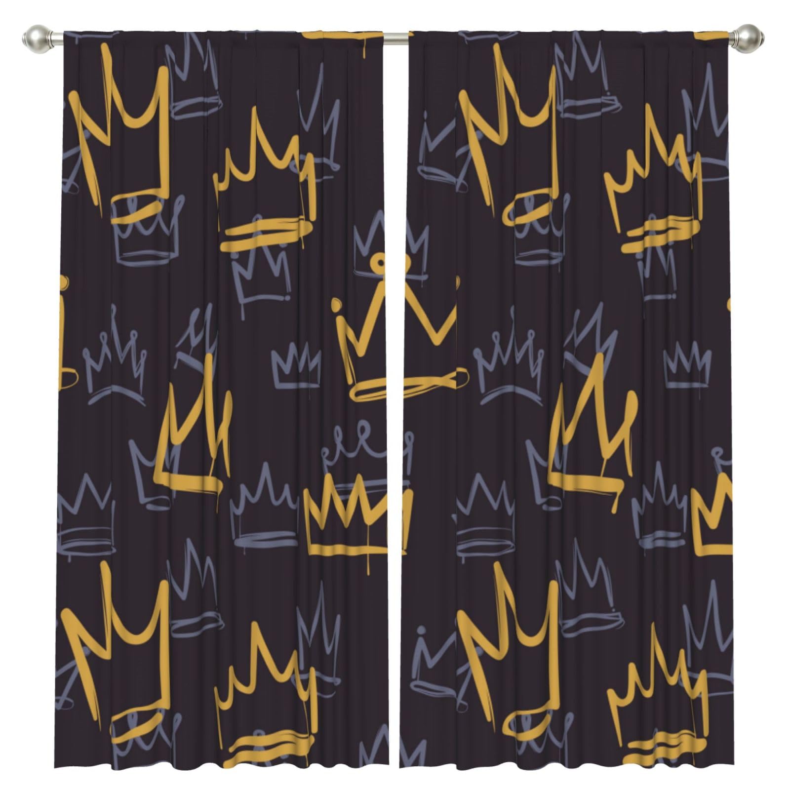 InOmak Crown Doodle, 2 Panels Window Curtains 52 x 84 Inch Blackout Curtains for Living Room Bedroom