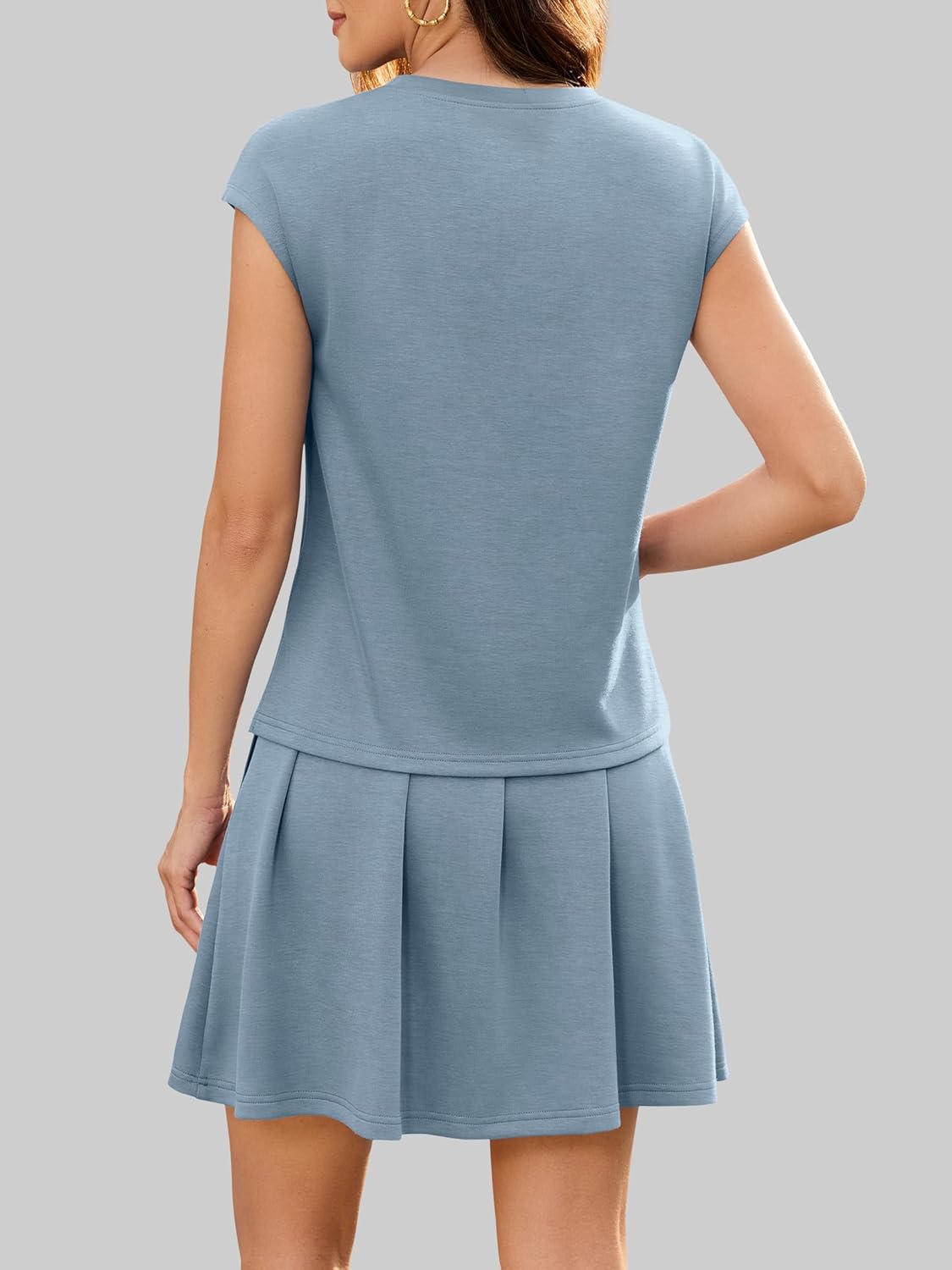 Casly Lamiit Women's Two Piece Skirt Sets Summer Pleated Tennis Outfits Cap Sleeve Sweatsuit High Waist Skort Matching Set - Image 5