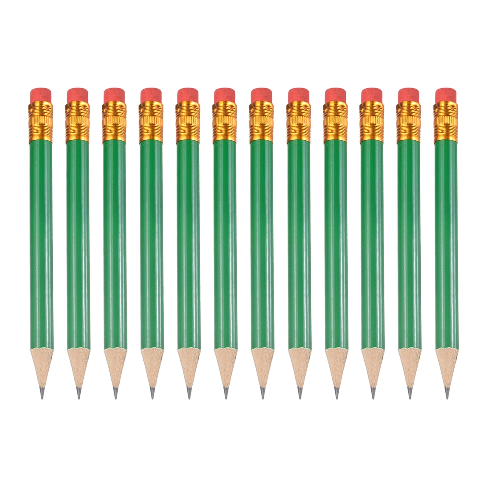 PATIKIL 12 Pack HB Pencils, 10cm Short Wood Graphite Pencils Thick Portable Golf Scoring Mini Pre Sharpened Erasable Pen with Eraser Bulk for Sport Games Meeting Office Writing, Green