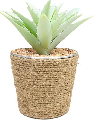 Miniatura 5 de Ebros Gift Juego de 3 plantas suculentas botánicas artificiales realistas de tamaños escalonados en macetas envueltas en yute, plantas sintéticas,