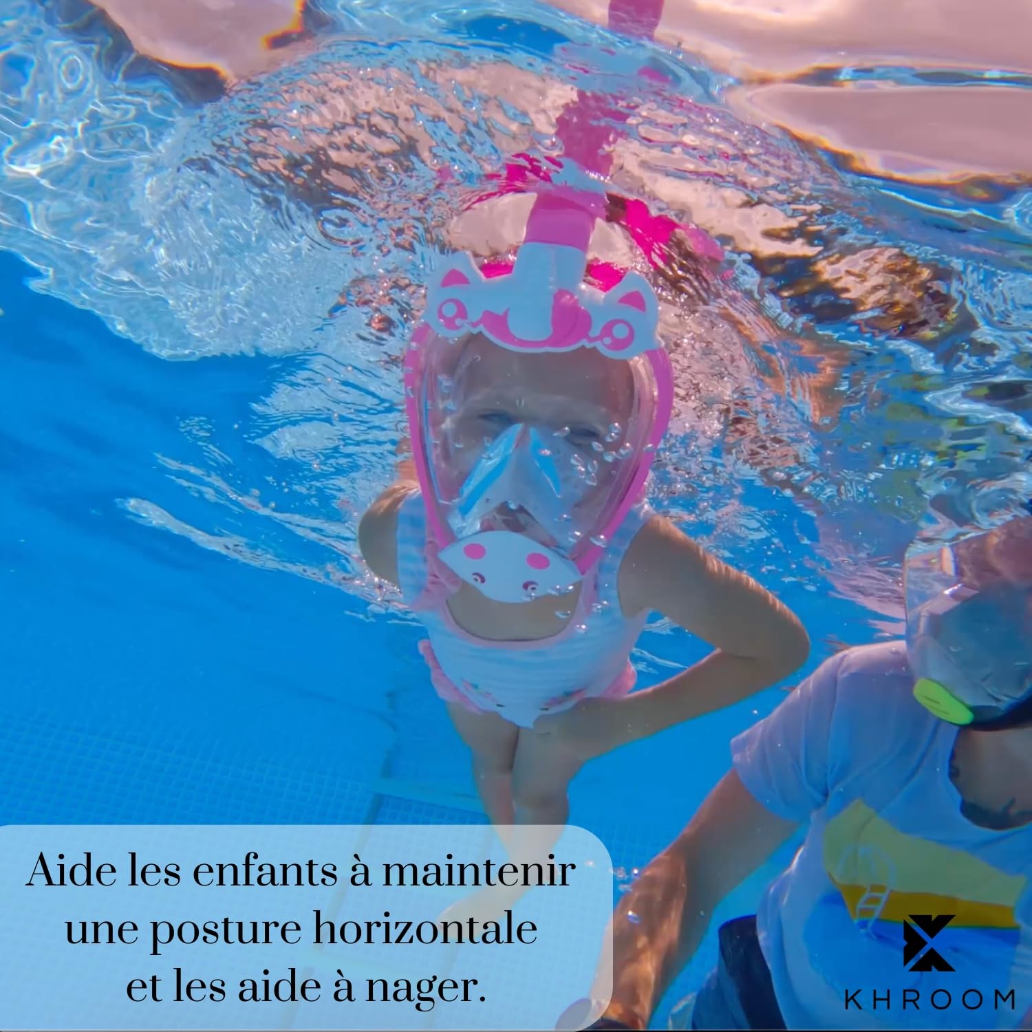 Khroom Masque de Plongée et de Snorkeling pour Enfants dès 3 Ans | Certifié sans Risque de CO2 par TÜV | Masque Intégral avec Tuba | Confort et Sécurité pour la Plongée