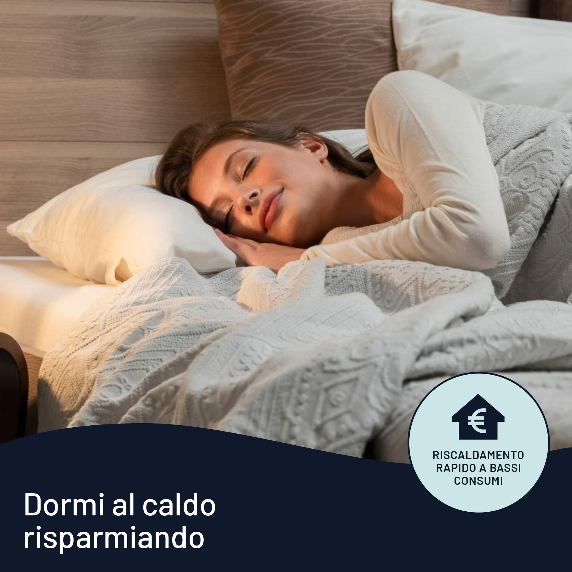 Imetec Adapto Scaldasonno Matrimoniale 150x160 - Scaldaletto Elettrico 100% Lana Merino, Basso Consumo, 2 zone di riscaldamento separate, Timer Autospegnimento, Massima Sicurezza, Made in Italy