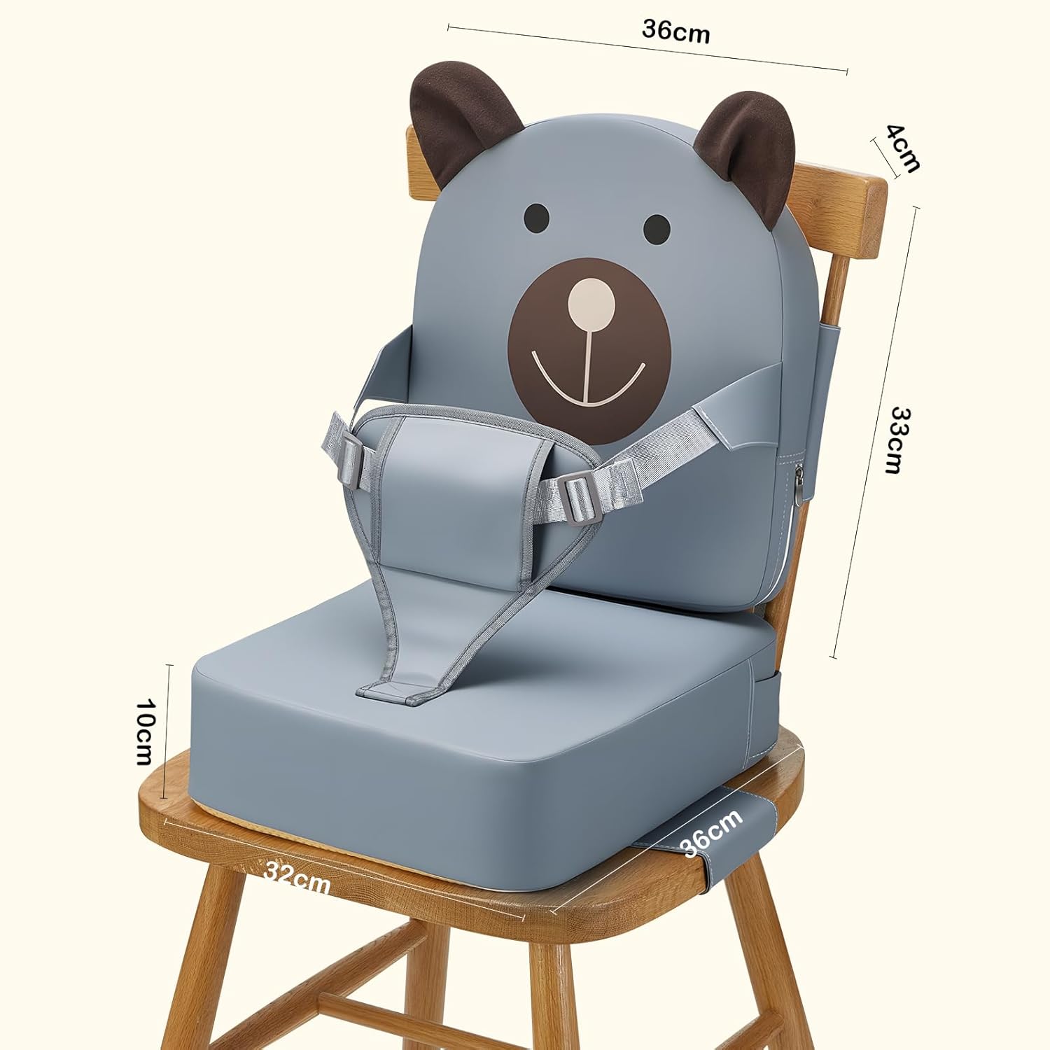 Booster Seat for Kitchen Chair, Toddler Kids Booster Seats for Dining Table with Backrest and Adjustable Strap, Portable PU Waterproof Travel Baby Boy Girl Booster Increasing Cushion (Grey, OneSize)