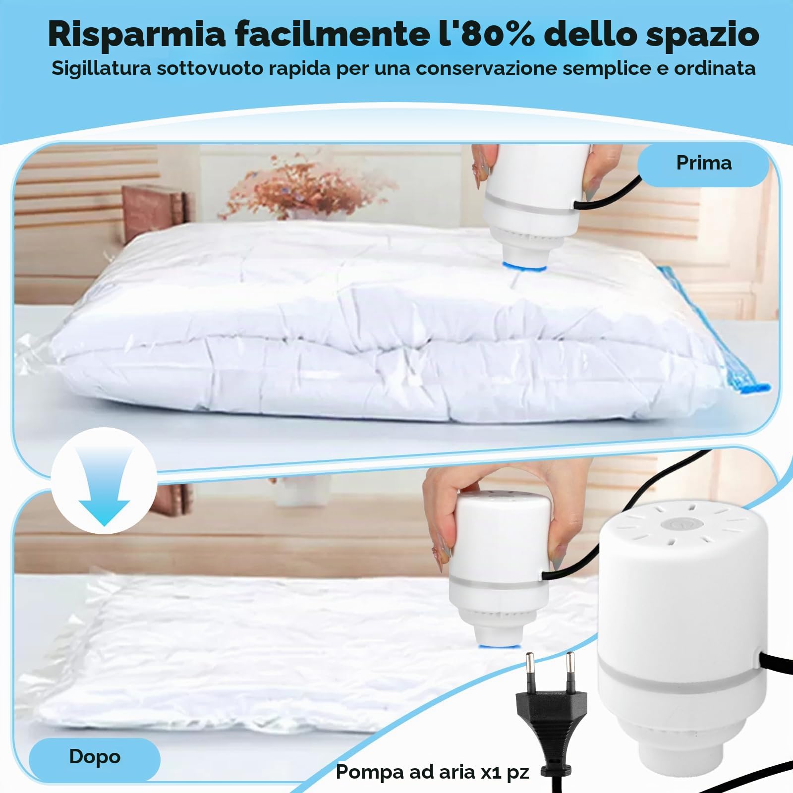 JOPHEK Vestito - Borsa sottovuoto per aspirapolvere, pompa USB, per riporre vestiti, piumini, biancheria da letto, 1XL+2L+2M+2S