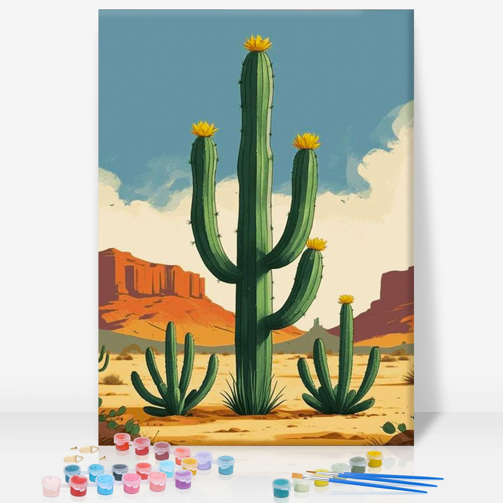 Paint by Numbers for Adults with Frame, Cactus Painting Kit, 8x12 Inch