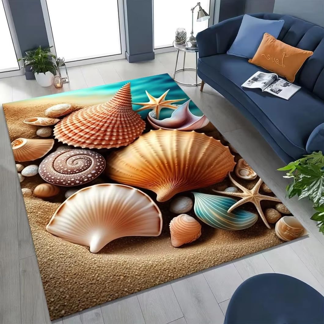 Dywan z nadrukiem rozgwiazdy, muszli, motyw tropikalnego oceanu, antypoślizgowy dywan dekoracyjny do salonu, sypialni, dekoracja domu, kolor 3, 140 x 200 cm