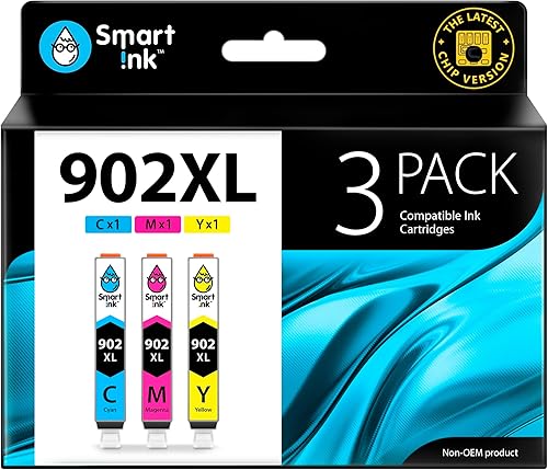 Miniatura 1 de Smart Ink Cartucho de tinta de repuesto compatible para HP 902 XL 902XL (CMY Combo Pack) Tecnología avanzada de chip para usar con impresoras