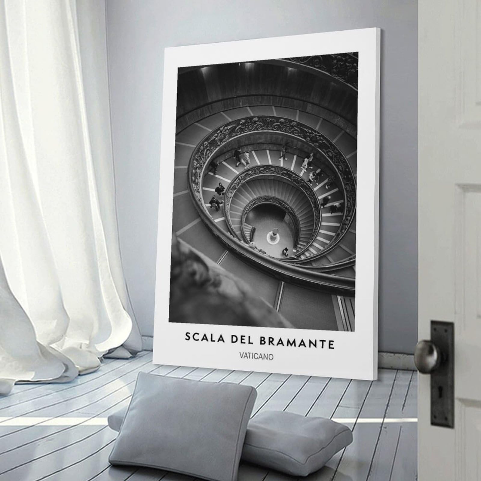 Junmoney Canvas Wall Decor Scala Del Bramante, 24x36inch(60x90cm), for Lounge Decor, Bedroom Walls Or Flats, Eye Catching Artwork for Blank Walls
