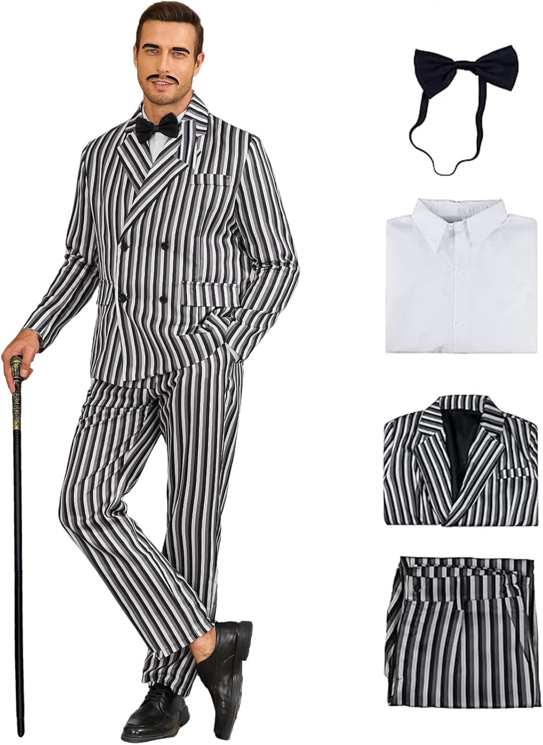 1920s Costume Mens Gangster Stripe Blazer Pants Shirt Necktie Halloween Family Suit for Men