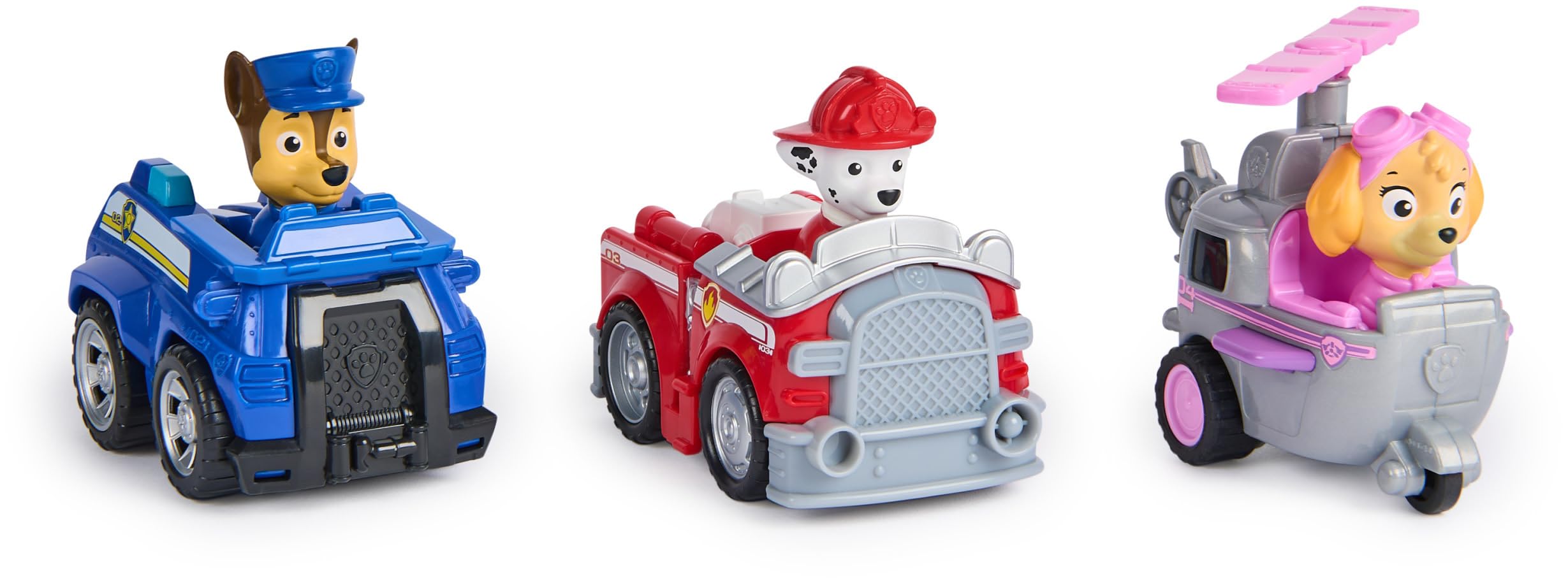 Paw Patrol: Deluxe Rescue Racers Triple Pack, Chase, Marshal & Skye Toy Cars with Pull-Back & Go, Kids’ Toys for Boys & Girls Ages 3 & up