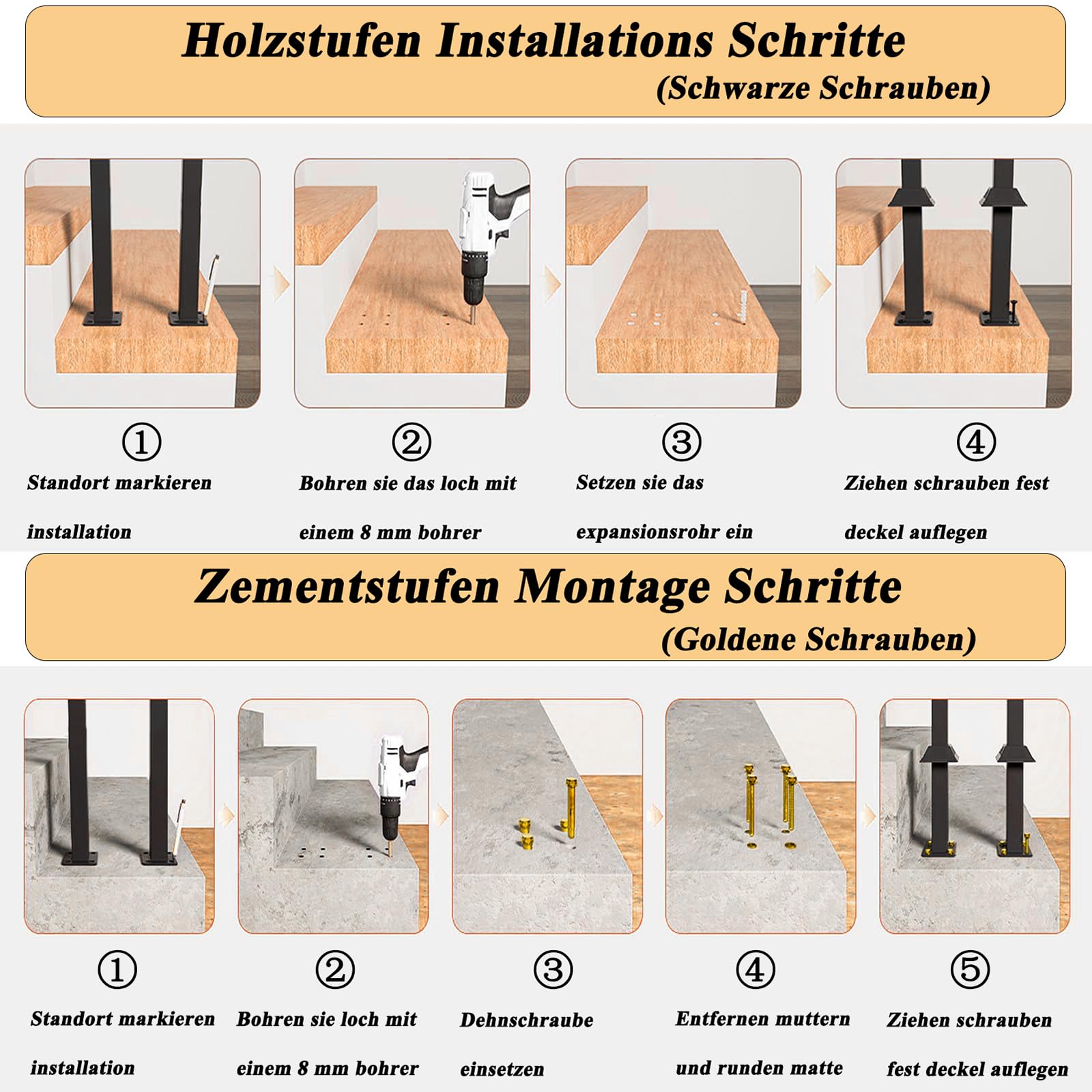Ringhiera per Scale Forma di U, Metallo Corrimano con Diamante e Base Coperta, Passamano Interna per Loft, Balcone, Balaustra Esterna, Installazione Verticale (Nero, 90cm)