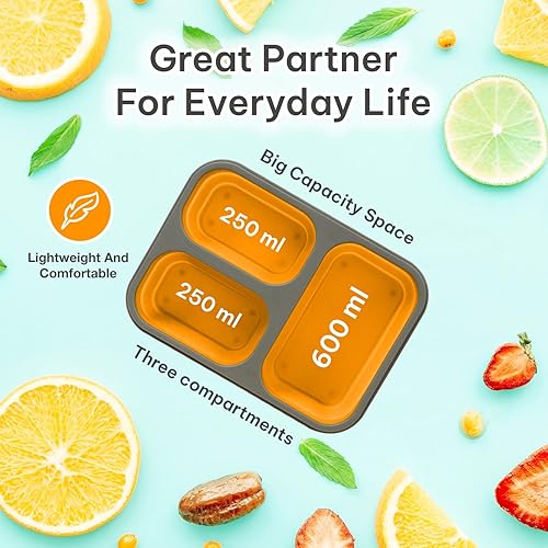 Miniatura 6 de Minmallife Contenedores plegables de almacenamiento de alimentos con tapas, recipientes de silicona Bento para preparación de comidas, recipientes
