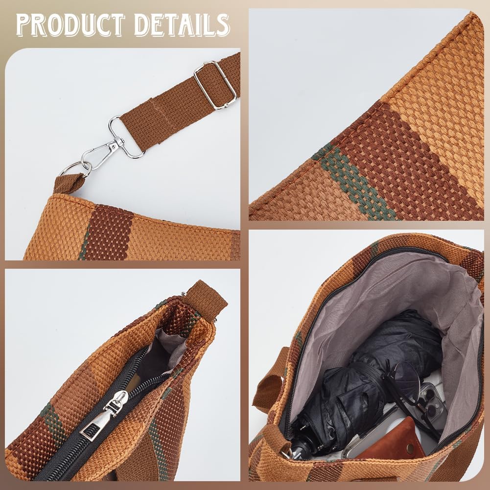 CREATCABIN Striped Canvas Tote Bag Versatile Large Capacity Reusable Beach Shopping Grocery Bag Zipper Shoulder Crossbody Pur - Image 6