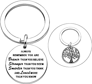 Inspirational Gift Selection Always Remember You are Braver Stronger Smarter Than You Think Duplex Printing The Tree of Life Pendant Keychain Keyring (Silver)