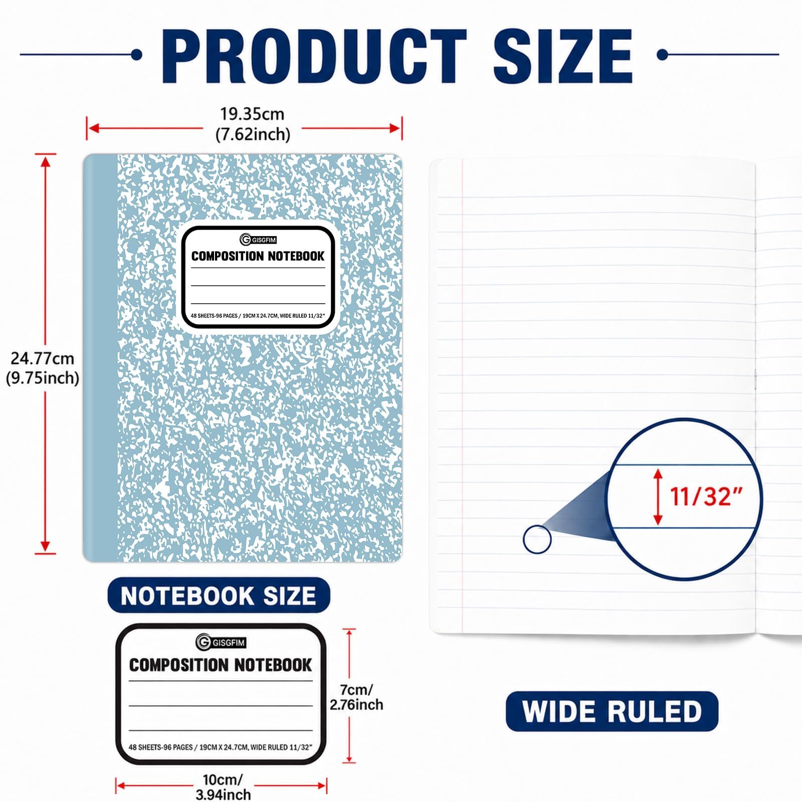 gisgfim 12 Pack Bulk Composition Notebook Wide Ruled, 12 Different Vibrant Colors, 96 Pages (48 Sheets), 9-3/4 x 7-1/2" Hard Cover Journal Notebooks for Studentsd,Classroom and Office(Groovy)