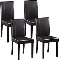 Vista 1 de SUPER DEAL Juego de 4 sillas de comedor de piel sintética con patas de madera, resistentes al agua y al aceite, elásticas, sillas de cocina