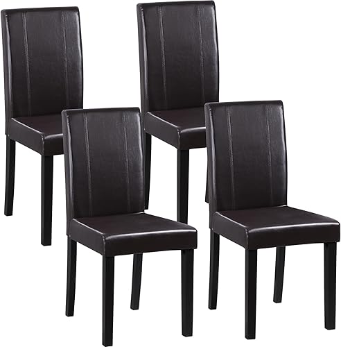 SUPER DEAL Juego de 4 sillas de comedor de piel sintética con patas de madera, resistentes al agua y al aceite, elásticas, sillas de cocina,