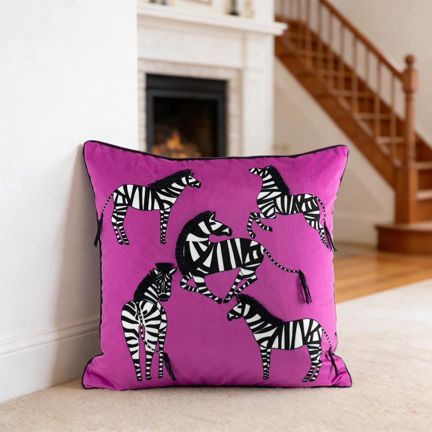 KINGROSE Zebra Printing Throw Pillow Cover Decorative Pillow Case Sham Long Black Tail Cushion Cover for Sofa Bed Living Room Couch Home 18 x 18 Inches Rose Red