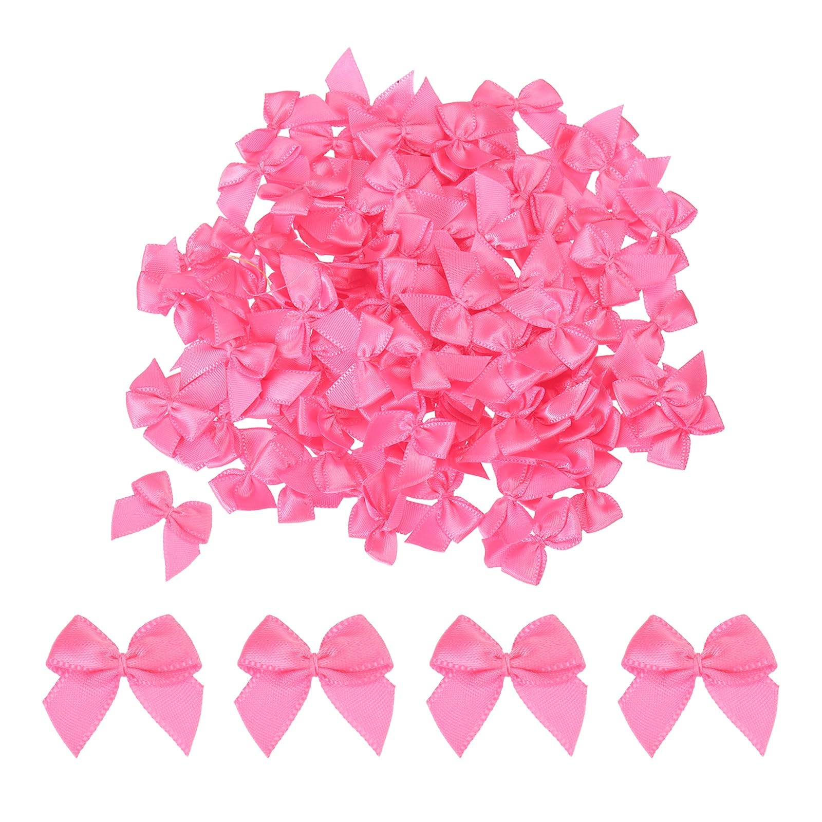 sourcing map 100 Pcs Mini Ribbon Bow 1" Mini Fabric Satin Ribbon Flower Bows for Craft DIY Sewing Wedding Birthday Party Gift Wrap Bows Light Rose Red