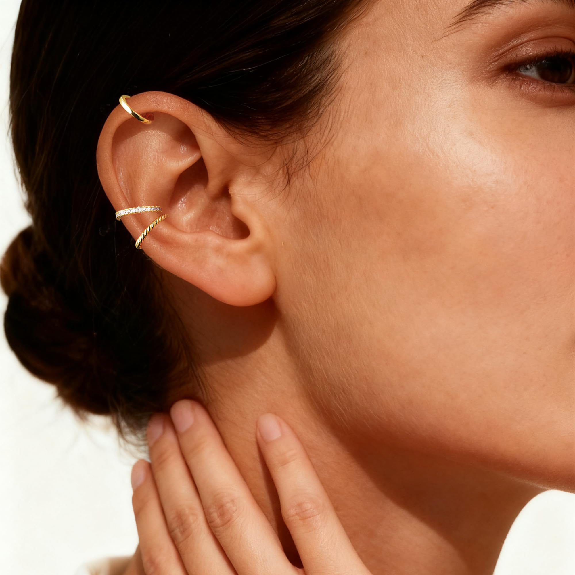 Moodear Thin Chunky Ear Cuffs Non Piercing for Women - Dainty 14K Gold Plated/Sterling Silver Cuff Earrings Trendy Cubic Zirconia Huggie Hoop Cartilage Earring Jewelry Gifts