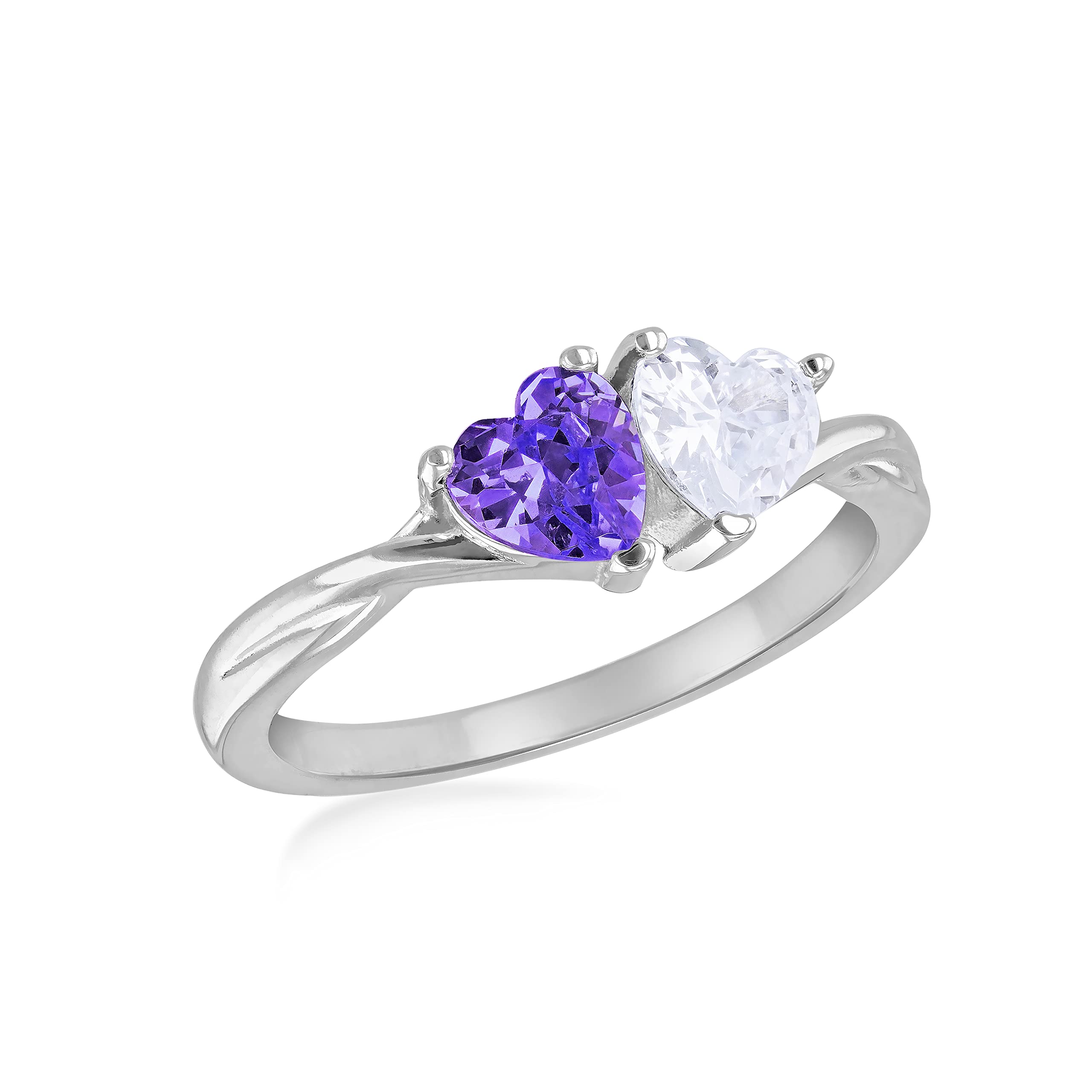 Bague solitaire en argent cœurs Tuscany Silver et zircone violette - 7