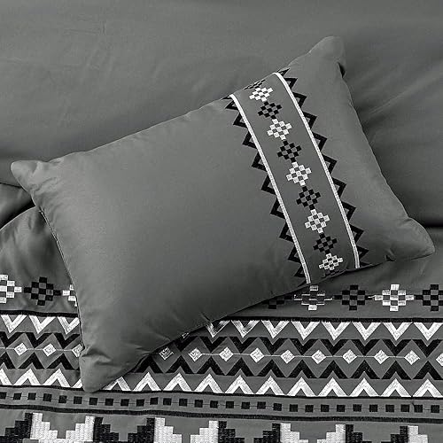 Miniatura 8 de WPM WORLD PRODUCTS MART Juego de edredón de 7 piezas con diseño de nativos americanos del suroeste del oeste, color gris, blanco, multicolor,
