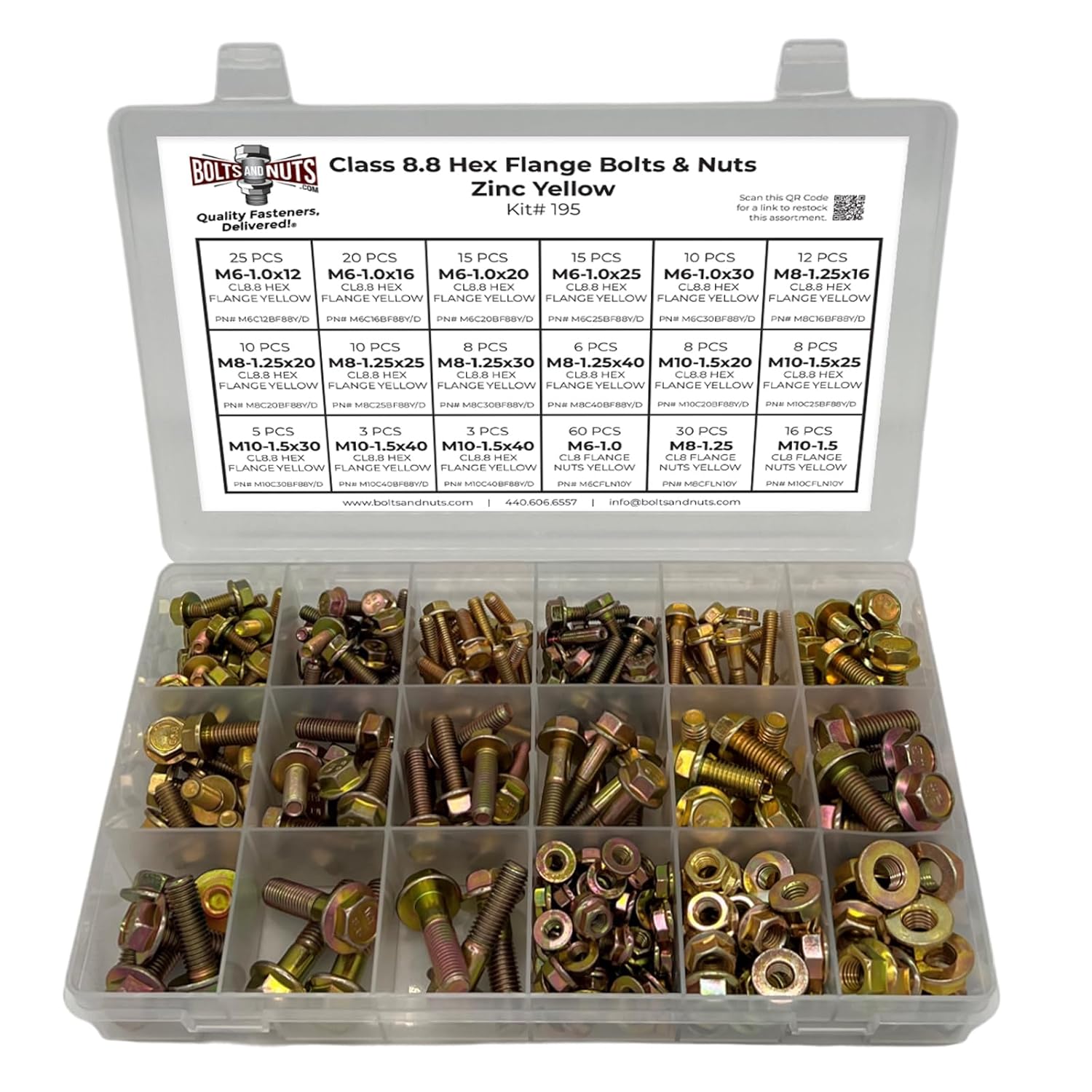Class 8.8 Hex Flange Bolt & Flange Nut Zinc Yellow Assortment Kit - 268 Pieces!