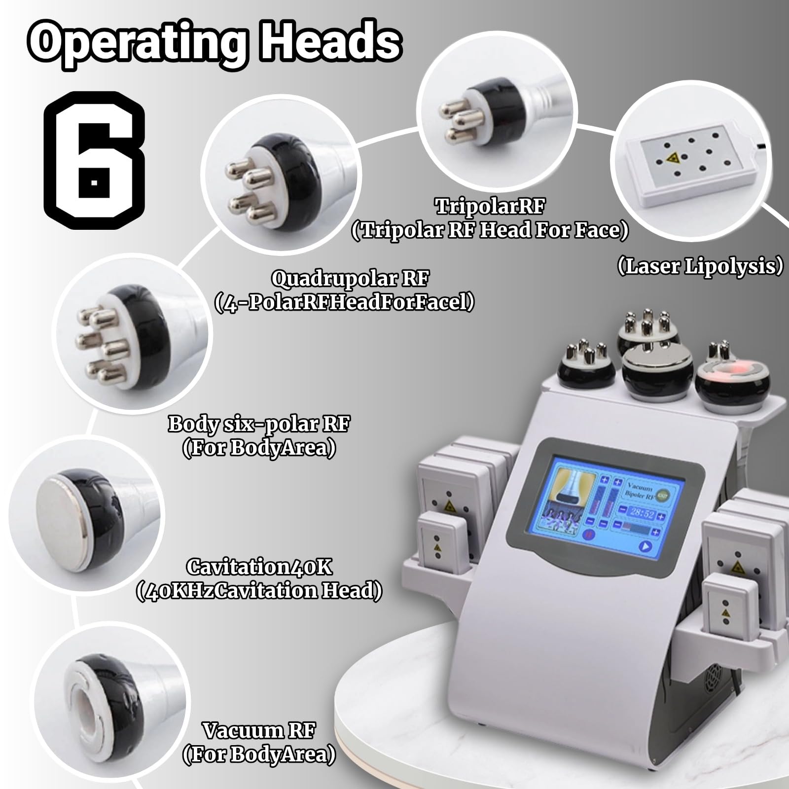 Máquina de cavitación para eliminación de grasa corporal 40K, 6 en 1 RF radiofrecuencia 40K cavitación adelgazante corporal para uso doméstico y salón de belleza