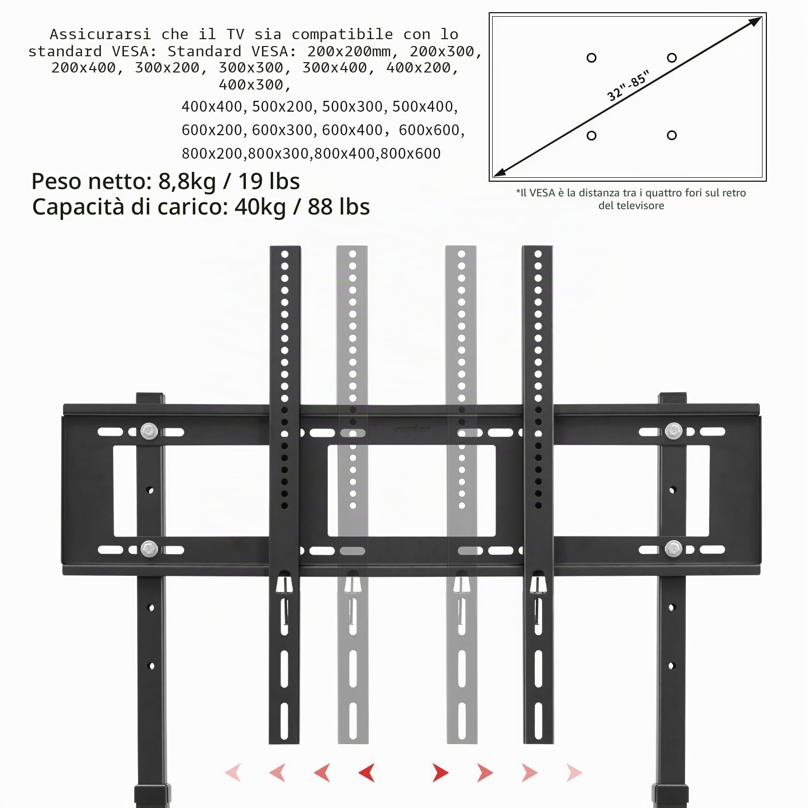 UNHO Supporto TV da Pavimento Bianco: Porta TV da Terra Stand TV per 32-100 Pollici Porta Televisore da Pavimento Verticale Universale Altezza Regolabile Max VESA 800x600mm Max Capacità 40kg