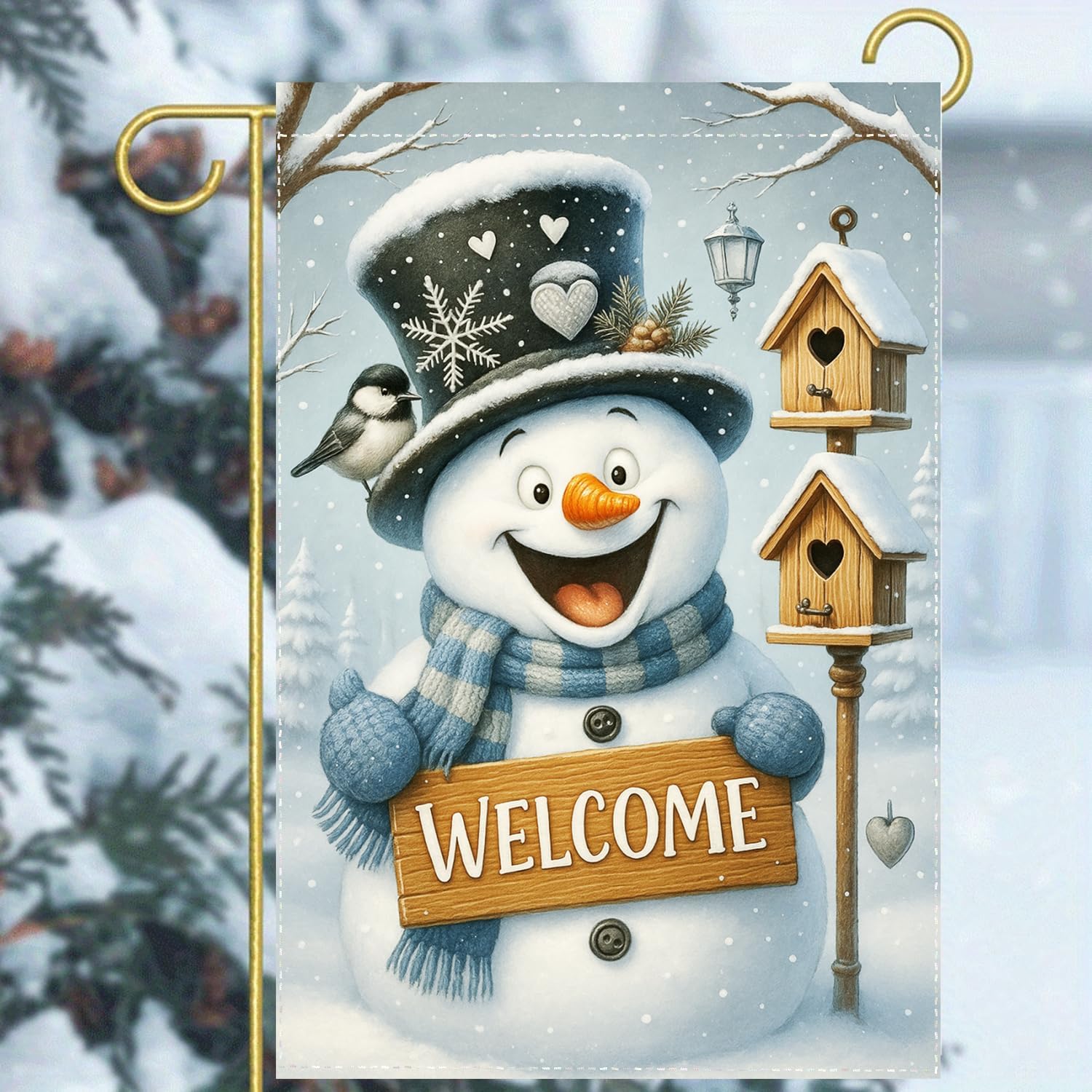 Welcome Snowman Garden Flag 12x18 Inch Double Sided Winter Yard Flag Holiday Outdoor Decoration for Lawn Porch Garden - Image 3