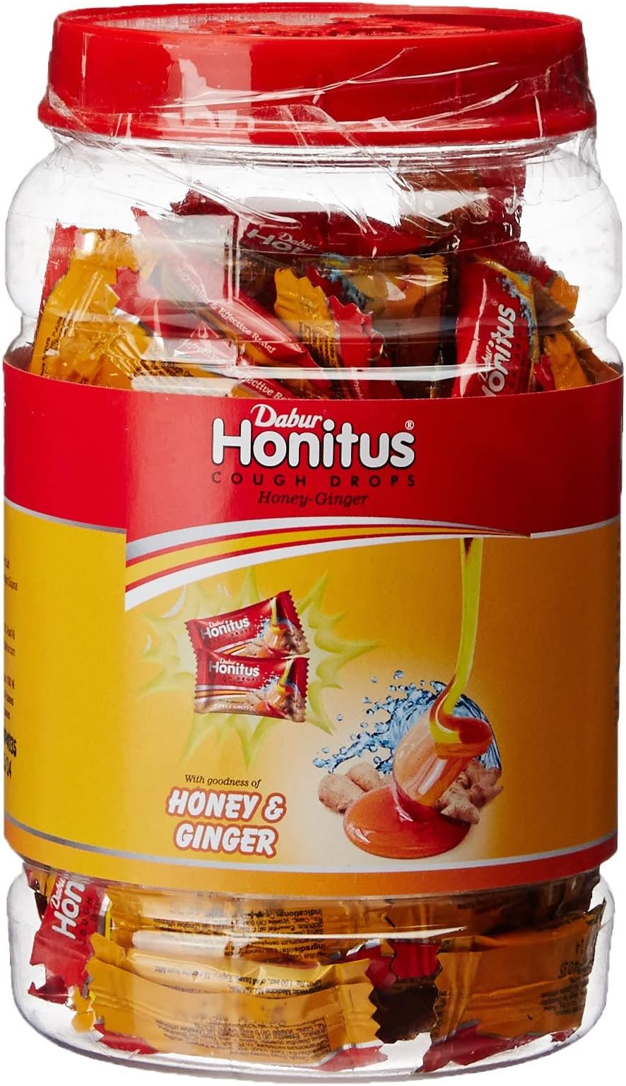 Honitus Cough Drops Ginger Provides Effective Relief From Cough And Sore Throat, Red - 100 Tablets
