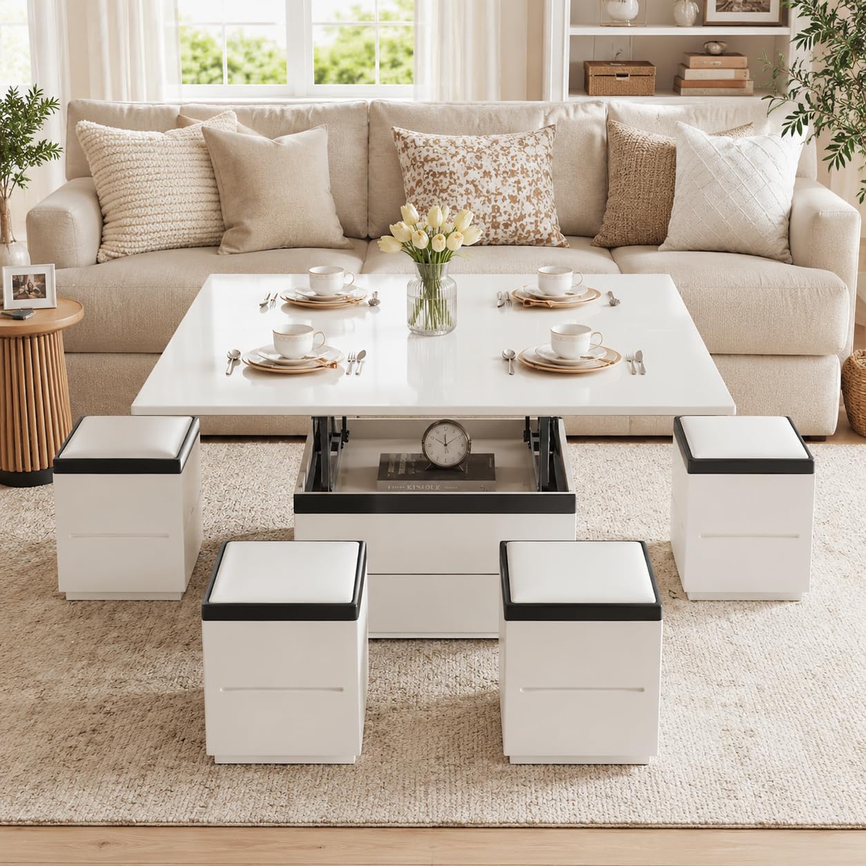 Amazon.com: HOTICKME Lift Top Coffee Table with 4 Storage Stools