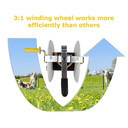 Miniatura 7 de L-FENCE LYDITE FENCE Carrete de alambre eléctrico para cerca, carrete enrollador de cuerda con manivela, carrete engranado 31 con estabilizador de