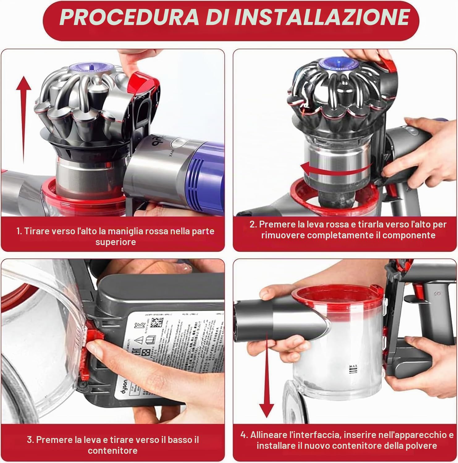 Contenitore della polvere aggiornato compatibile con aspirapolvere Dyson V7(SV11) V8(SV10), parte di ricambio del contenitore raccoglipolvere, contenitore della polvere codice articolo 967699