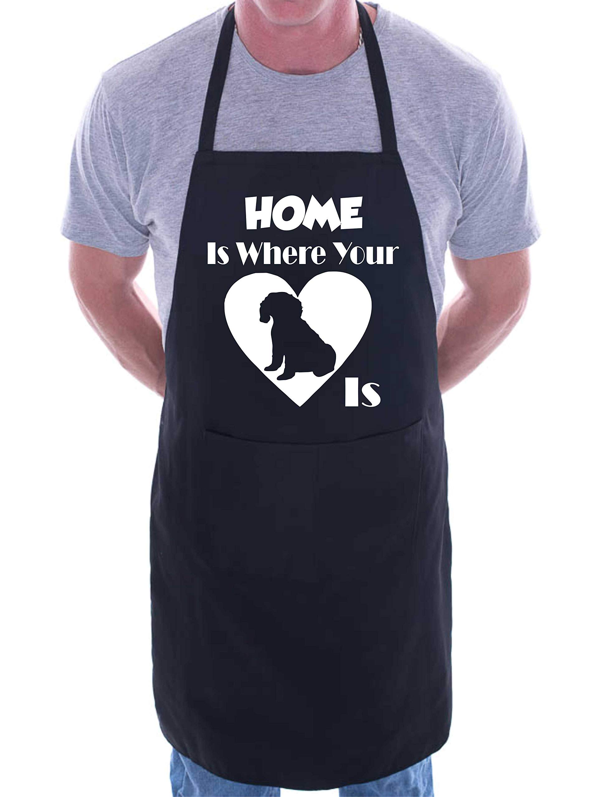 Print4u Women's Black Home Is Where Your Cavapoo Is Apron Cooking Novelty Bbq Gag Gift Present For Dog Lover Mens