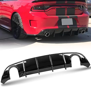 Gloss Black Rear Diffuser for 2015-2024 Dodge Charger SRT Non-Widebody | For SRT Daytona Scat Pack GT R/T Models, Rear Bumper Lip Valance Splitter Spoiler, Improved Airflow, Sharper Performance Look