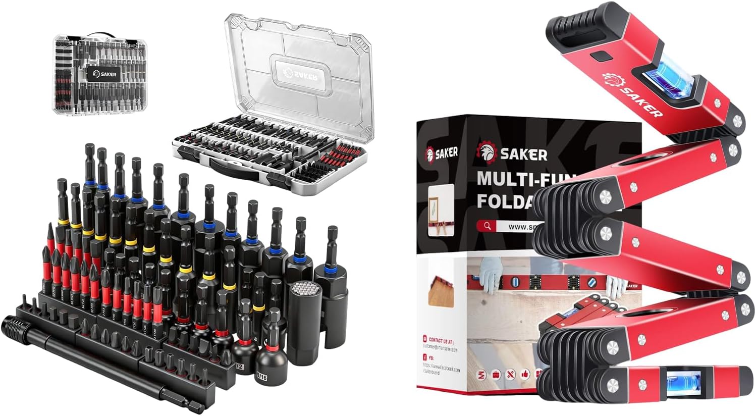 Saker Multi-function Foldable Level AND Saker 80-Piece Magnetic Impact Nut Driver Set