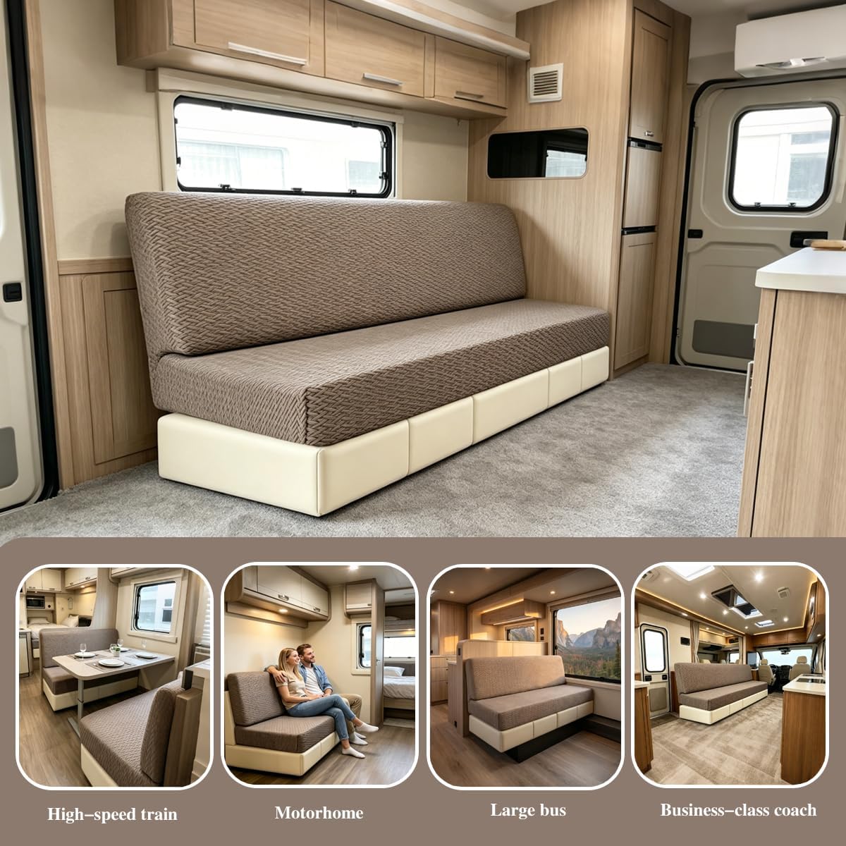 Waterproof RV Couch Covers for Jackknife Sofa Bed （2 Piece） | Stretch Elastic Bottom, Machine Washable Furniture Protector, Universal for Camper RV Sofa & Jackknife Bed