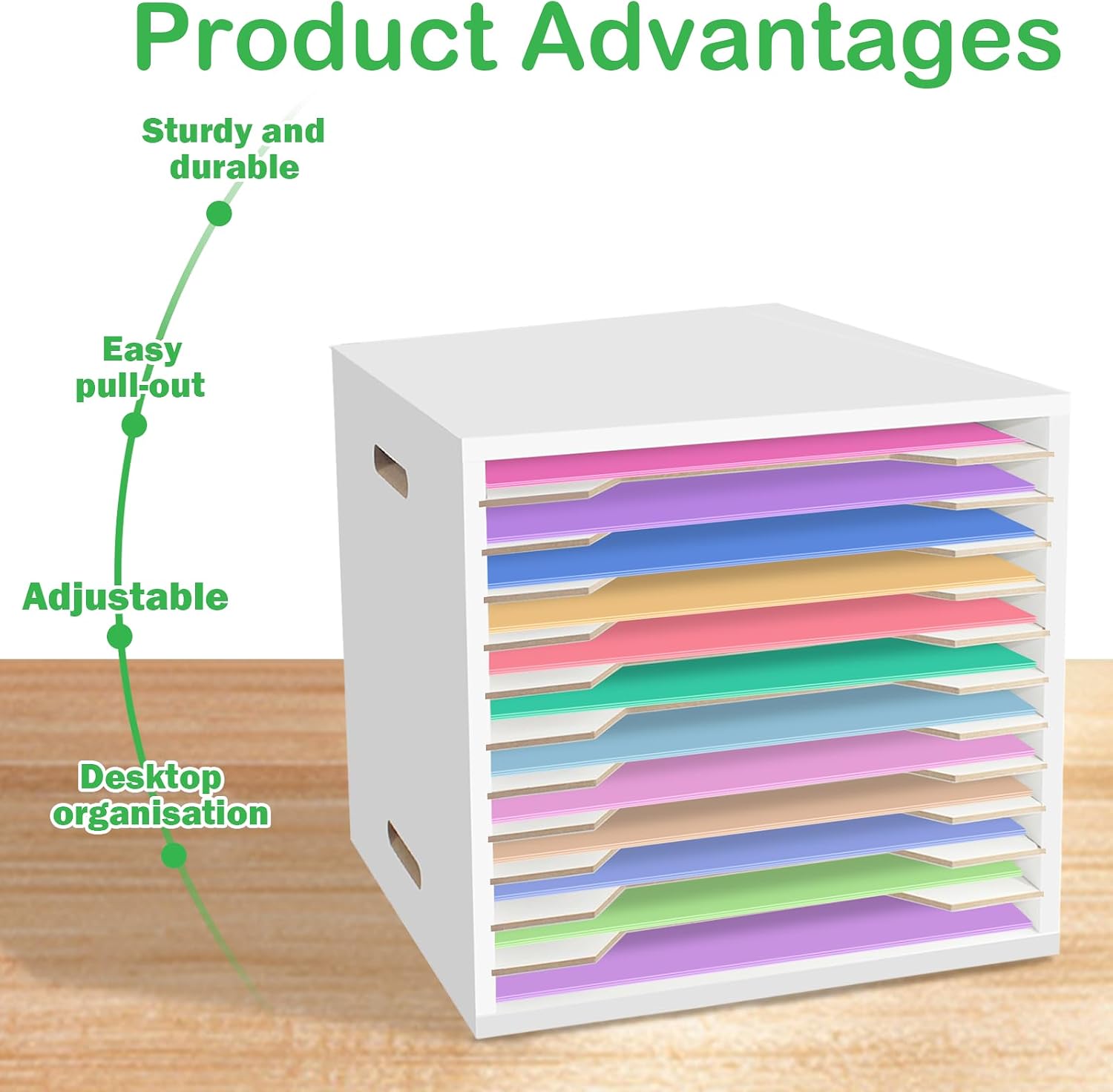 12 Tier Paper Storage Organize13x13, Scrapbook Paper Organizer Storage, Desk File Organizer with Adjustable Shelves,Stackable Scrapbook Cube for Home Office Classroom