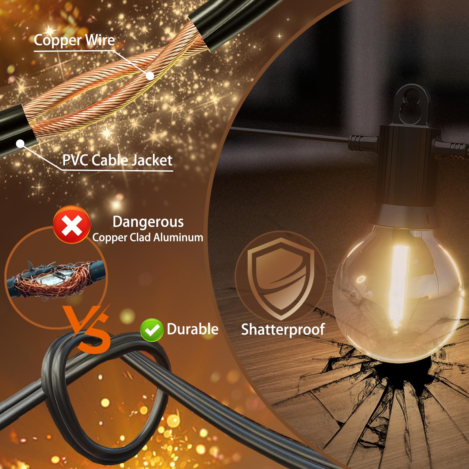 45M LED Lichterkette Außen, IP65 Outdoor Strom Lichterketten mit 73 G40 Glühbirnen, Warmweißes 2700K, Innen/Außen Lichterketten für Garten, Terrasse, Hochzeiten, Partys Lights Gartenbeleuchtung